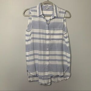 Women’s Beach lunch lounge blue striped sleeveless button down shirt size small